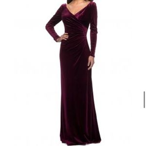La Femme burgundy velvet long sleeve gown